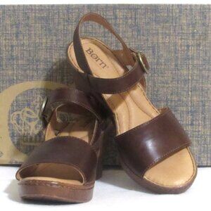 NEW Ladies BORN Willamette Brown Leather Sandals Heels Shoes 9 M Orig $155